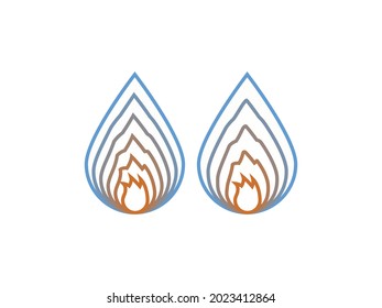 imagen vectorial de color que muestra 2 gotas, dentro de las cuales se representa un fuego pequeño