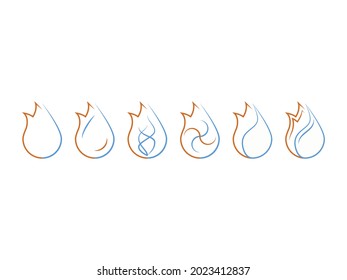 a color vector image showing 6 drops consisting of water and fire