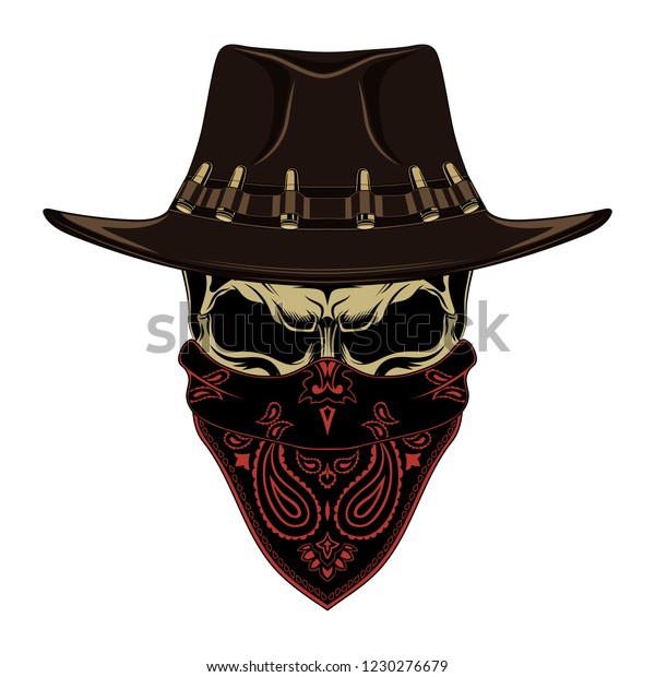 Color Vector Image Skull Cowboy Hat 