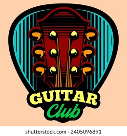 Color vector image with the top of guitar. Templates for guitar club.