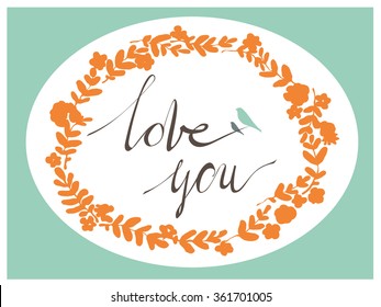 color vector image with words and plants for design of postcards, posters