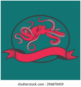 Color vector images of red octopus.