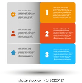 Color vector info graphic with six boxes and Shadow down on white background