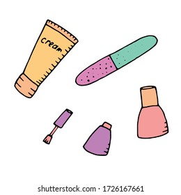 color Vector aislado elemento de estilo doodle, manicura, esmalte de uñas y archivo de uñas.