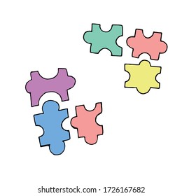 color vector isolated element in doodle style, puzzle pieces, logic
