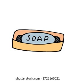 color vector isolated element in doodle style, soap dish with soap