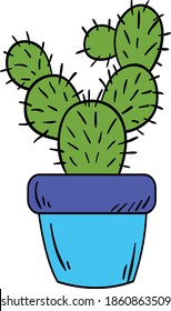 Color vector isolated illustration with cactus. Flowers and botanical illustration.  Flower in the pot. Good for printing. Postcard and logo design. Cute cactus on white background.