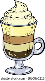 Color vector isolated illustration with latte. Postcard and logo ideas. Printable design. Good for printing. Sweet delicious coffee shop and bakery. Arabica or Robusta, coffee, latte, cappuccino.
