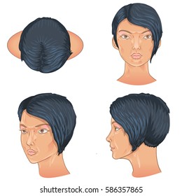 Color vector isolated set of image pattern for head hair and make-up animation. Anfas profile of a top view of a woman's face blank.