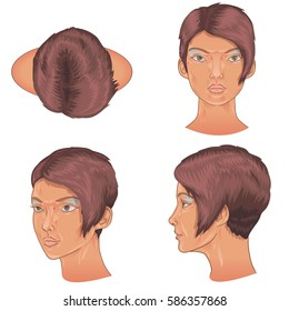 Color vector isolated set of image pattern for head hair and make-up animation. Anfas profile of a top view of a woman's face blank.