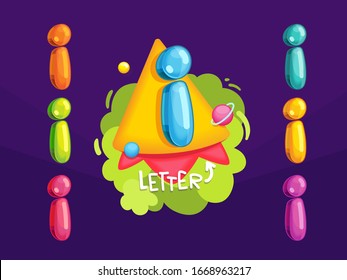 Color vector letters i set. Cartoon font illustration for kids inscription