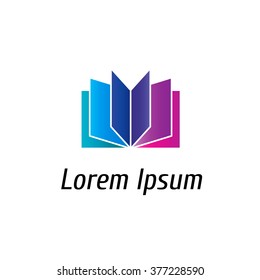 Color vector logo depicting an open book. Multi-colored sheets as crown. Logo elements for knowledge theme