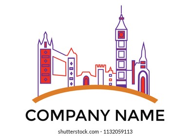 Color vector logo with different duildings simple lines 