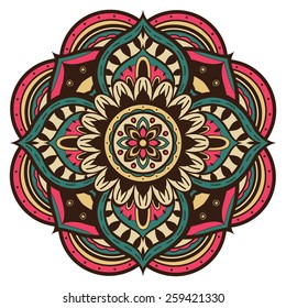 color, vector mandala in retro style on a white background. ethnic, multicolored circular pattern. painting. 
