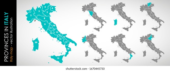 Color vector map of Italy with administrative divisions 