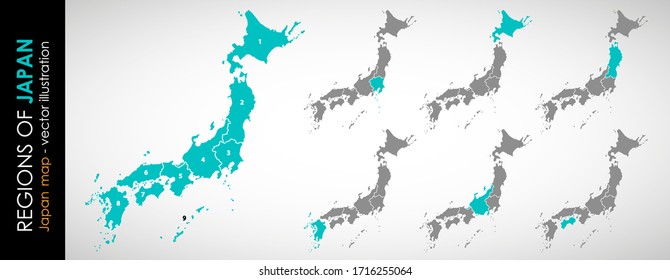 Color vector map of Japan with administrative divisions
