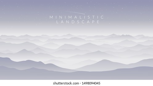 Color vector mountains with fog. Minimalistic vector landscape for your design. Magical hill silhouette background. 