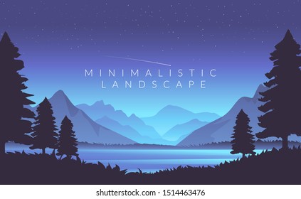 Color vector mountains with fog. Minimalistic vector landscape for your design. Magical hill silhouette background.