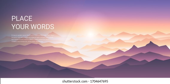 Color vector mountains with fog. Minimalistic vector landscape for your design. Magical hill silhouette background.