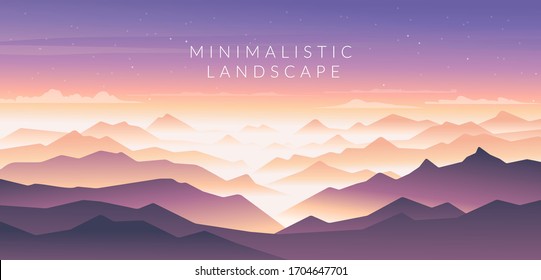 Color vector mountains and fog  Minimalistic vector landscape for your design  Magical hill silhouette background 