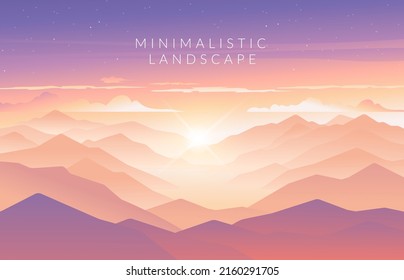 Color vector mountains and fog  Minimalistic vector landscape for your design  Magical hill silhouette background 