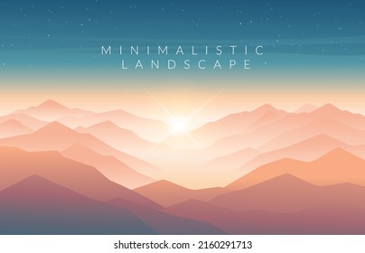 Montañas vectoriales de color con niebla. Un paisaje vectorial minimalista para su diseño. Fondo mágico de silueta de colina.