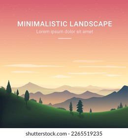 Color vector mountains with fog. Minimalistic vector landscape for your design. Magical hill silhouette background.