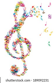 color vector music treble and notes isolated on white background