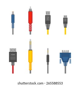 Color vector color outline various audio connectors and inputs set