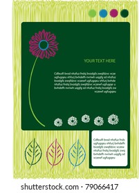 color vector page layout with flowers and leaves, color graphic design and place for your text
