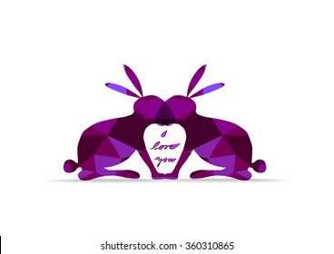 color vector pair of rabbits in love