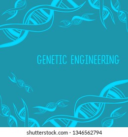 Color vector pattern card with lettering. Blue dna icons isolated on background. Unique abstract texture for cards, website, poster, banner. Medicine, chemistry, biology, genetic engineering