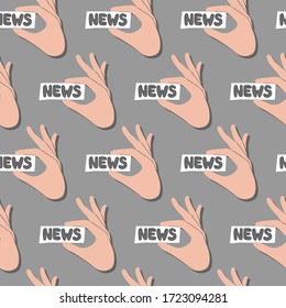 Farbvektormuster "News" mit Händen und Buchstaben