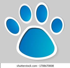 Color vector paw icon of cat, dog, bear or other wild animal. Pictured on a gray background with shadows. Good store symbol for pets or pet food. Can be used for packaging design