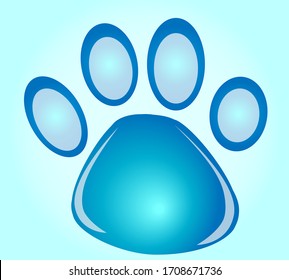 Color vector paw icon of cat, dog, bear or other wild animal. Pictured on a gray background with shadows. Good store symbol for pets or pet food. Can be used for packaging design