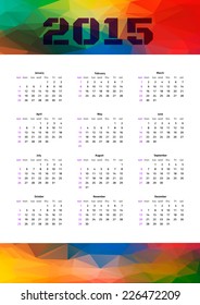Color vector polygonal  English 2015 Calendar - week starts with Sunday
