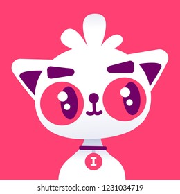 color vector portrait of a domestic cat with pure pink-white-purple colors in a minimalist style for a poster