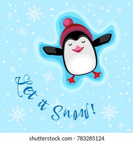 Color vector poster. Penguin  "Let it Snow!"