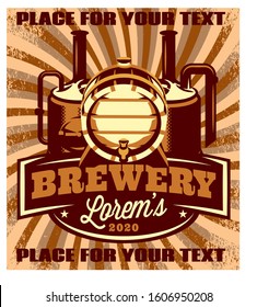 Color vector poster template with barrel for brewery.