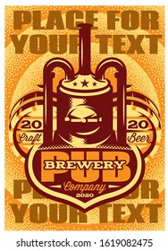 Color vector poster template with barrel for brewery.