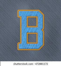 Color Vector Realistic Embroidery Patch Alphabet. Editable Colors. Letter B