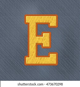 Color Vector Realistic Embroidery Patch Alphabet. Editable Colors. Letter E