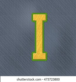 Color Vector Realistic Embroidery Patch Alphabet. Editable Colors. Letter I