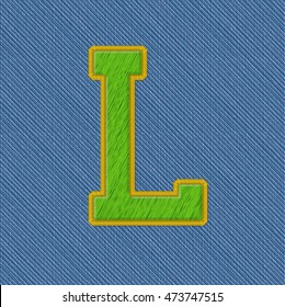 Color Vector Realistic Embroidery Patch Alphabet. Editable Colors. Letter L