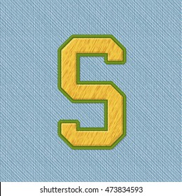 Color Vector Realistic Embroidery Patch Alphabet. Editable Colors. Letter S