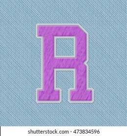 Color Vector Realistic Embroidery Patch Alphabet. Editable Colors. Letter R