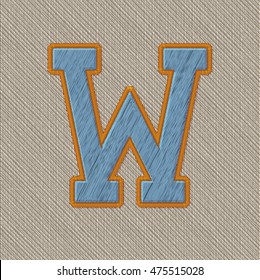 Color Vector Realistic Embroidery Patch Alphabet. Editable Colors. Letter W