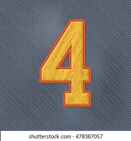 Color Vector Realistic Embroidery Patch Numbers. Editable Colors. Number 4