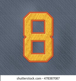 Color Vector Realistic Embroidery Patch Numbers. Editable Colors. Number 8
