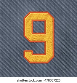 Color Vector Realistic Embroidery Patch Numbers. Editable Colors. Number 9